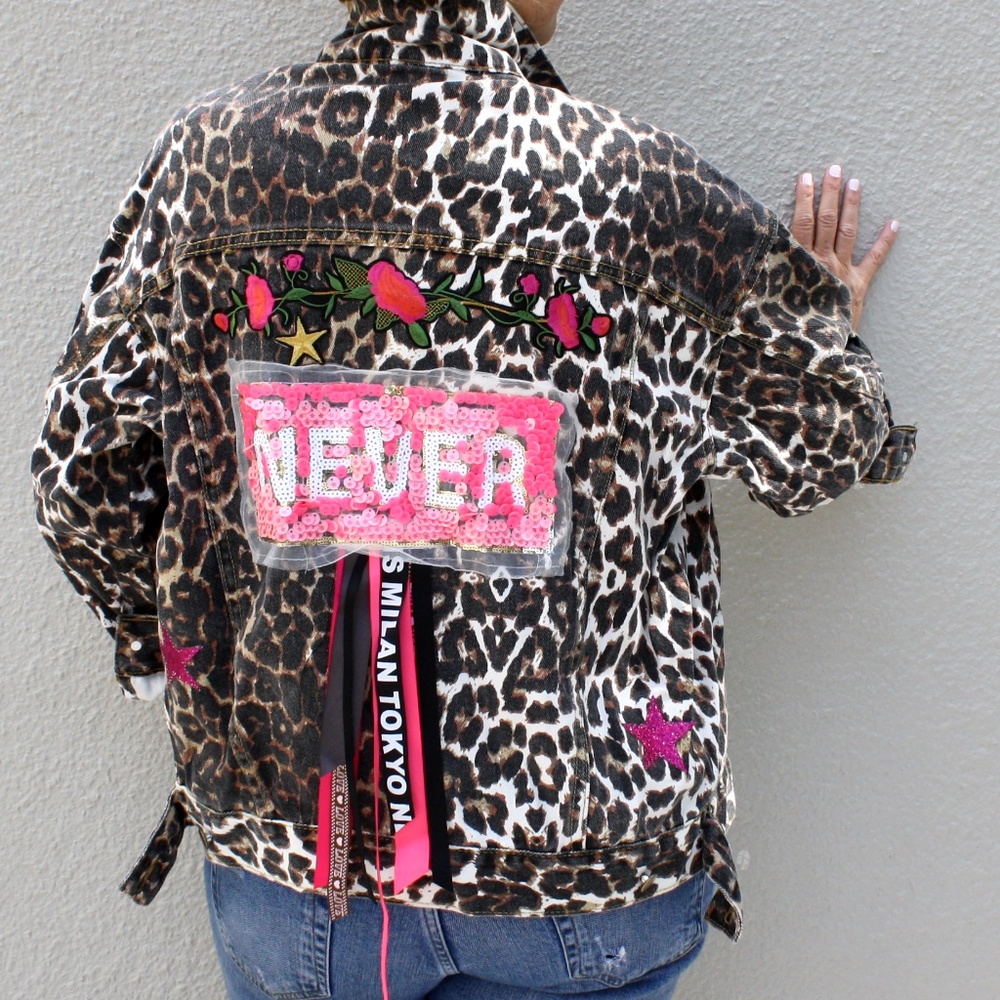 CUSTOM JACKET DENIM ANIMAL PRINT